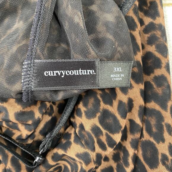 Curvy Couture Bodysuit Size 3XL Leopard Print Mesh Adjustable Stretch Top NWT - Picture 8 of 10